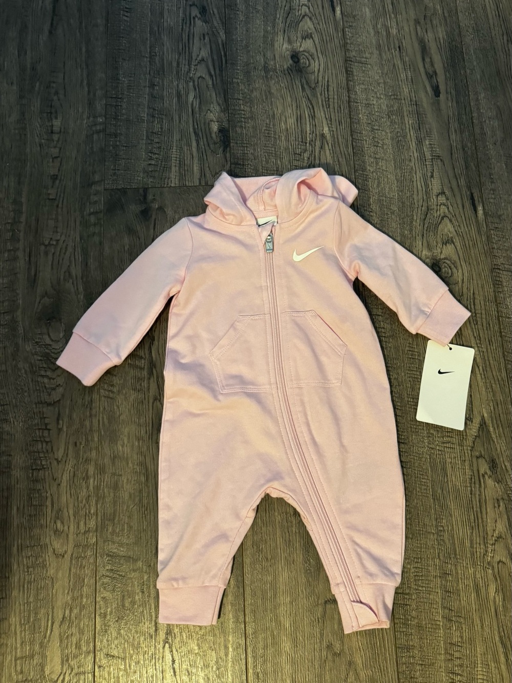 Nike Light Pink Hooded Baby One-Piece Romper